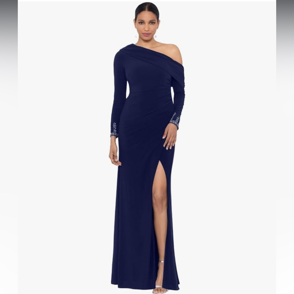 Women’s Off One Shoulder Beaded Cuff Gown